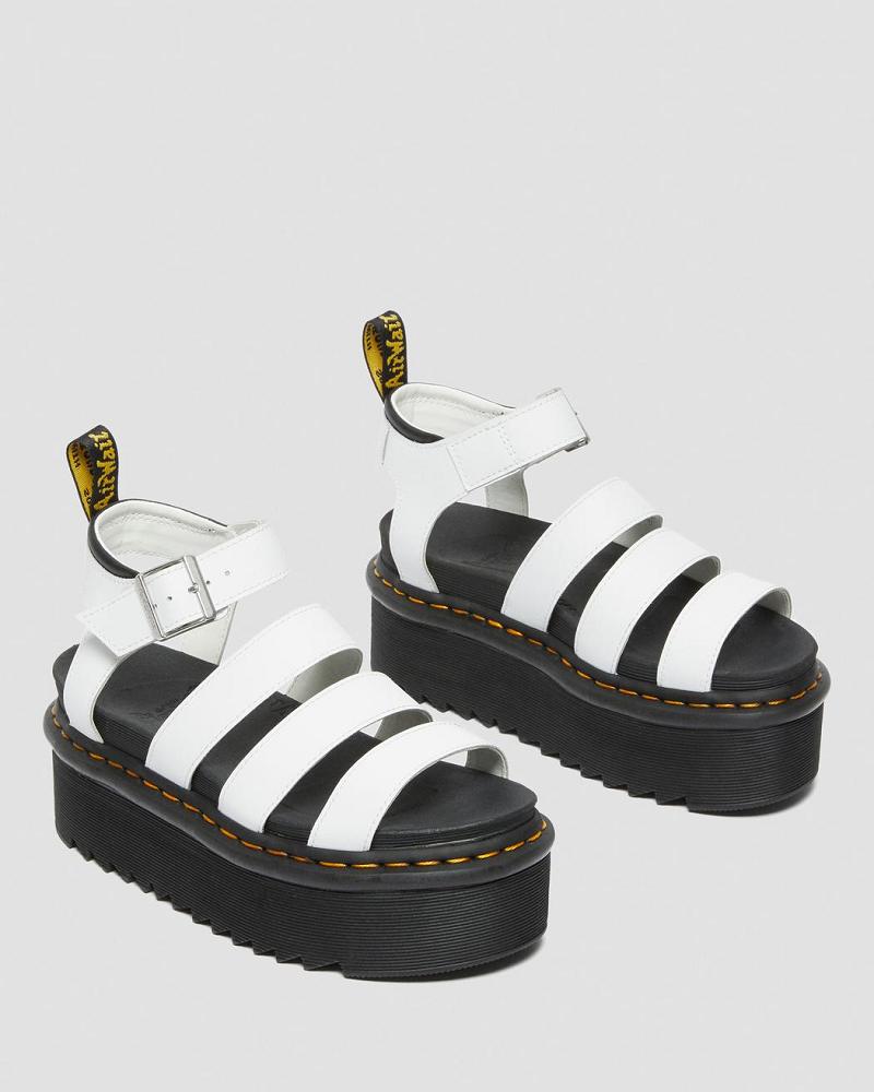 Dr Martens Blaire Hydro Leren Platform Sandalen Met Riem Dames Wit | NL 466GSO